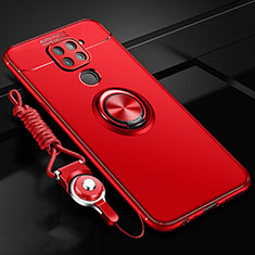 Custodia Silicone Ultra Sottile Morbida Cover con Magnetico Anello Supporto T01 per Xiaomi Redmi Note 9 Rosso