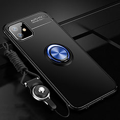 Custodia Silicone Ultra Sottile Morbida Cover con Magnetico Anello Supporto T02 per Apple iPhone 11 Blu e Nero