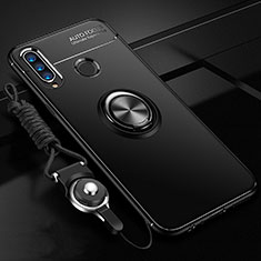 Custodia Silicone Ultra Sottile Morbida Cover con Magnetico Anello Supporto T02 per Huawei P30 Lite Nero