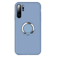 Custodia Silicone Ultra Sottile Morbida Cover con Magnetico Anello Supporto T02 per Huawei P30 Pro New Edition Cielo Blu