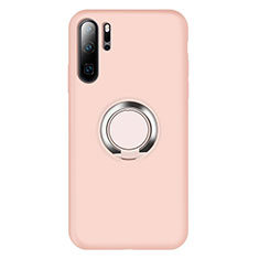 Custodia Silicone Ultra Sottile Morbida Cover con Magnetico Anello Supporto T02 per Huawei P30 Pro Rosa