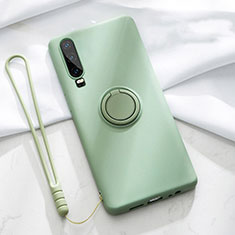 Custodia Silicone Ultra Sottile Morbida Cover con Magnetico Anello Supporto T02 per Huawei P30 Verde