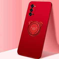 Custodia Silicone Ultra Sottile Morbida Cover con Magnetico Anello Supporto T02 per Oppo Reno4 Pro 5G Rosso