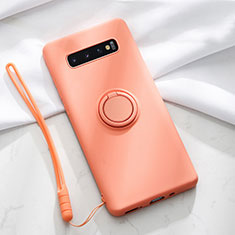 Custodia Silicone Ultra Sottile Morbida Cover con Magnetico Anello Supporto T02 per Samsung Galaxy S10 Arancione