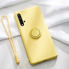 Custodia Silicone Ultra Sottile Morbida Cover con Magnetico Anello Supporto T03 per Huawei Nova 5 Pro Giallo