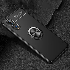 Custodia Silicone Ultra Sottile Morbida Cover con Magnetico Anello Supporto T03 per Huawei P20 Pro Nero