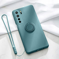 Custodia Silicone Ultra Sottile Morbida Cover con Magnetico Anello Supporto T03 per Huawei P40 Lite 5G Verde