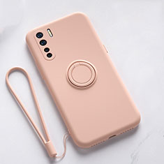 Custodia Silicone Ultra Sottile Morbida Cover con Magnetico Anello Supporto T03 per Oppo A91 Rosa