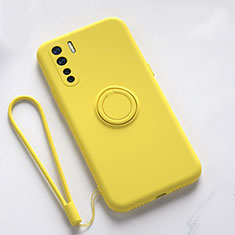 Custodia Silicone Ultra Sottile Morbida Cover con Magnetico Anello Supporto T03 per Oppo F15 Giallo