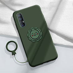 Custodia Silicone Ultra Sottile Morbida Cover con Magnetico Anello Supporto T03 per Oppo Find X2 Neo Verde