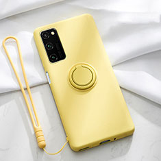 Custodia Silicone Ultra Sottile Morbida Cover con Magnetico Anello Supporto T04 per Huawei Honor V30 5G Giallo