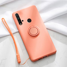 Custodia Silicone Ultra Sottile Morbida Cover con Magnetico Anello Supporto T04 per Huawei Nova 5i Arancione