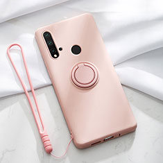 Custodia Silicone Ultra Sottile Morbida Cover con Magnetico Anello Supporto T04 per Huawei Nova 5i Rosa