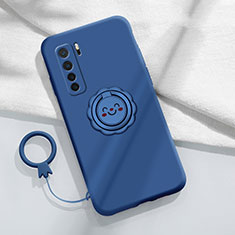 Custodia Silicone Ultra Sottile Morbida Cover con Magnetico Anello Supporto T04 per Huawei Nova 7 SE 5G Blu