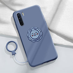 Custodia Silicone Ultra Sottile Morbida Cover con Magnetico Anello Supporto T04 per Oppo F15 Grigio