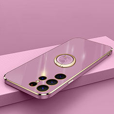 Custodia Silicone Ultra Sottile Morbida Cover con Magnetico Anello Supporto T04 per Samsung Galaxy S21 Ultra 5G Viola