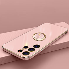 Custodia Silicone Ultra Sottile Morbida Cover con Magnetico Anello Supporto T04 per Samsung Galaxy S23 Ultra 5G Oro Rosa