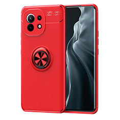 Custodia Silicone Ultra Sottile Morbida Cover con Magnetico Anello Supporto T04 per Xiaomi Mi 11 Lite 4G Rosso