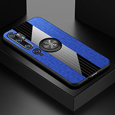 Custodia Silicone Ultra Sottile Morbida Cover con Magnetico Anello Supporto T04 per Xiaomi Mi Note 10 Blu