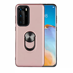 Custodia Silicone Ultra Sottile Morbida Cover con Magnetico Anello Supporto T05 per Huawei P40 Pro Oro Rosa