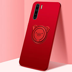 Custodia Silicone Ultra Sottile Morbida Cover con Magnetico Anello Supporto T05 per Oppo A91 Rosso