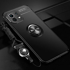 Custodia Silicone Ultra Sottile Morbida Cover con Magnetico Anello Supporto T05 per Xiaomi Mi 11 Lite 5G NE Nero