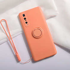 Custodia Silicone Ultra Sottile Morbida Cover con Magnetico Anello Supporto T06 per Oppo Find X2 Pro Arancione