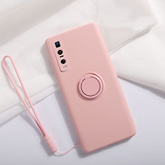 Custodia Silicone Ultra Sottile Morbida Cover con Magnetico Anello Supporto T06 per Oppo Find X2 Pro Rosa