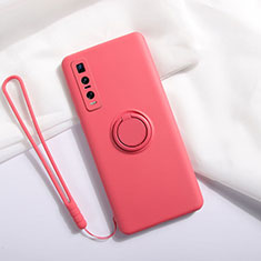 Custodia Silicone Ultra Sottile Morbida Cover con Magnetico Anello Supporto T06 per Oppo Find X2 Pro Rosso