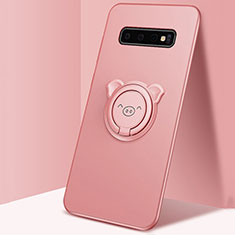 Custodia Silicone Ultra Sottile Morbida Cover con Magnetico Anello Supporto T06 per Samsung Galaxy S10 Plus Rosa