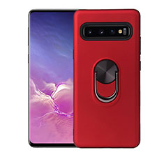 Custodia Silicone Ultra Sottile Morbida Cover con Magnetico Anello Supporto T07 per Samsung Galaxy S10 Plus Rosso