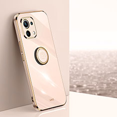 Custodia Silicone Ultra Sottile Morbida Cover con Magnetico Anello Supporto T07 per Xiaomi Mi 11 5G Oro