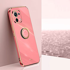 Custodia Silicone Ultra Sottile Morbida Cover con Magnetico Anello Supporto T07 per Xiaomi Mi 11 Lite 4G Rosa Caldo