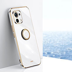 Custodia Silicone Ultra Sottile Morbida Cover con Magnetico Anello Supporto T07 per Xiaomi Mi 11 Lite 5G NE Bianco