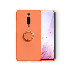 Custodia Silicone Ultra Sottile Morbida Cover con Magnetico Anello Supporto T07 per Xiaomi Mi 9T Arancione