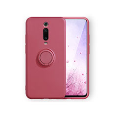 Custodia Silicone Ultra Sottile Morbida Cover con Magnetico Anello Supporto T07 per Xiaomi Mi 9T Rosso