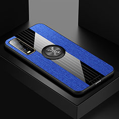 Custodia Silicone Ultra Sottile Morbida Cover con Magnetico Anello Supporto X01L per Vivo Y50t Blu