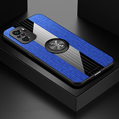 Custodia Silicone Ultra Sottile Morbida Cover con Magnetico Anello Supporto X01L per Xiaomi Poco M5S Blu