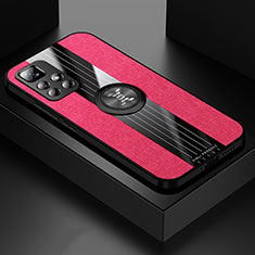 Custodia Silicone Ultra Sottile Morbida Cover con Magnetico Anello Supporto X01L per Xiaomi Redmi Note 11 5G Rosso