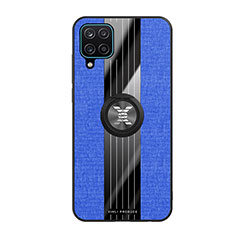 Custodia Silicone Ultra Sottile Morbida Cover con Magnetico Anello Supporto X02L per Samsung Galaxy A12 Blu