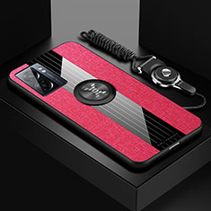Custodia Silicone Ultra Sottile Morbida Cover con Magnetico Anello Supporto X03L per Oppo A77 5G Rosso