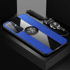 Custodia Silicone Ultra Sottile Morbida Cover con Magnetico Anello Supporto X03L per Oppo A96 5G Blu