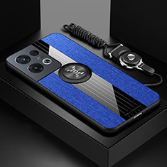 Custodia Silicone Ultra Sottile Morbida Cover con Magnetico Anello Supporto X03L per Oppo Reno9 Pro 5G Blu