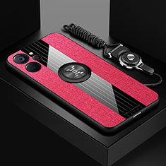 Custodia Silicone Ultra Sottile Morbida Cover con Magnetico Anello Supporto X03L per Realme 9i 5G Rosso