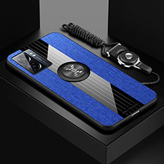 Custodia Silicone Ultra Sottile Morbida Cover con Magnetico Anello Supporto X03L per Realme Narzo 50 5G Blu
