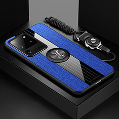 Custodia Silicone Ultra Sottile Morbida Cover con Magnetico Anello Supporto X03L per Samsung Galaxy S20 Ultra 5G Blu