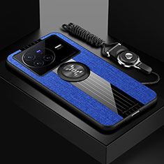 Custodia Silicone Ultra Sottile Morbida Cover con Magnetico Anello Supporto X03L per Vivo X80 5G Blu