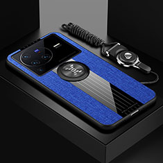Custodia Silicone Ultra Sottile Morbida Cover con Magnetico Anello Supporto X03L per Vivo X80 Pro 5G Blu