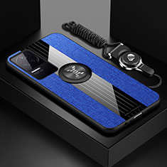 Custodia Silicone Ultra Sottile Morbida Cover con Magnetico Anello Supporto X03L per Xiaomi Poco F4 5G Blu