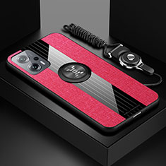 Custodia Silicone Ultra Sottile Morbida Cover con Magnetico Anello Supporto X03L per Xiaomi Poco X4 GT 5G Rosso
